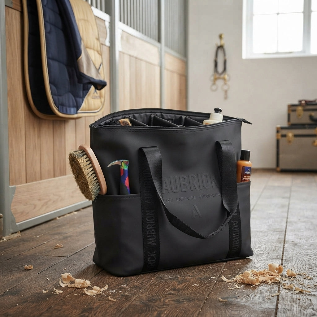 Lifestyle photo of Shires Aubrion React Equestrian Gear & Grooming Tote Bag - Black - Durable Multi-Pocket Storage