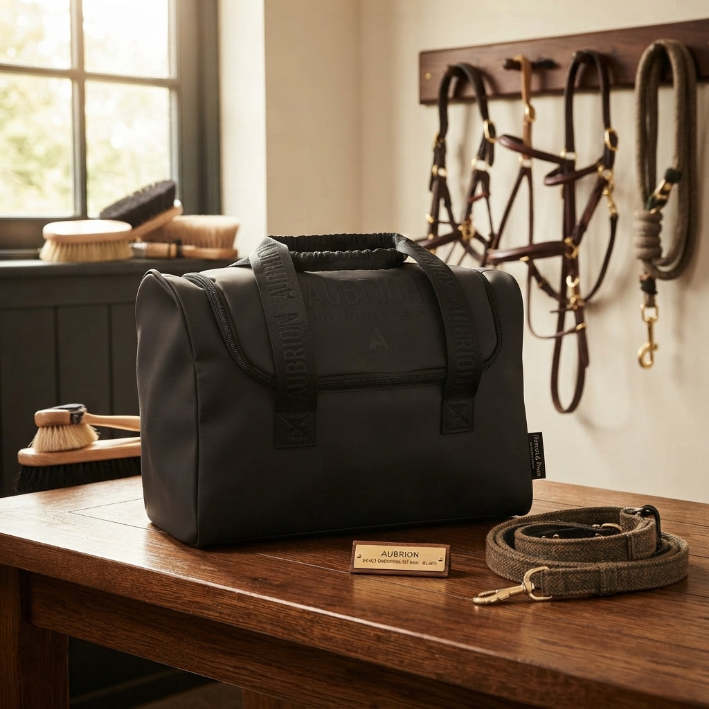 Lifestyle photo of Shires Aubrion React Grooming Kit Bag - Black - Durable Equestrian Storage Organizer