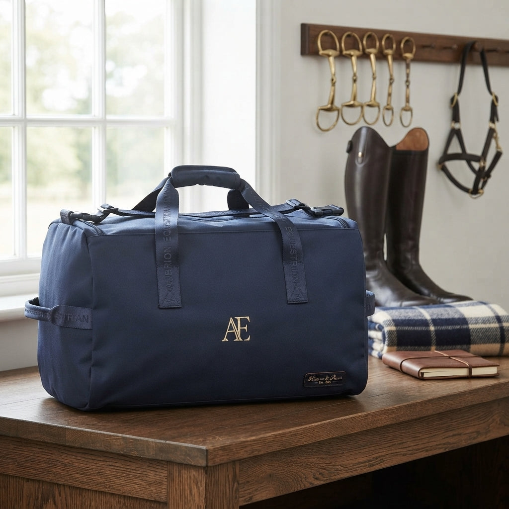 Lifestyle photo of Shires Aubrion Equestrian Holdall - Navy Blue Durable Riding Gear & Travel Bag