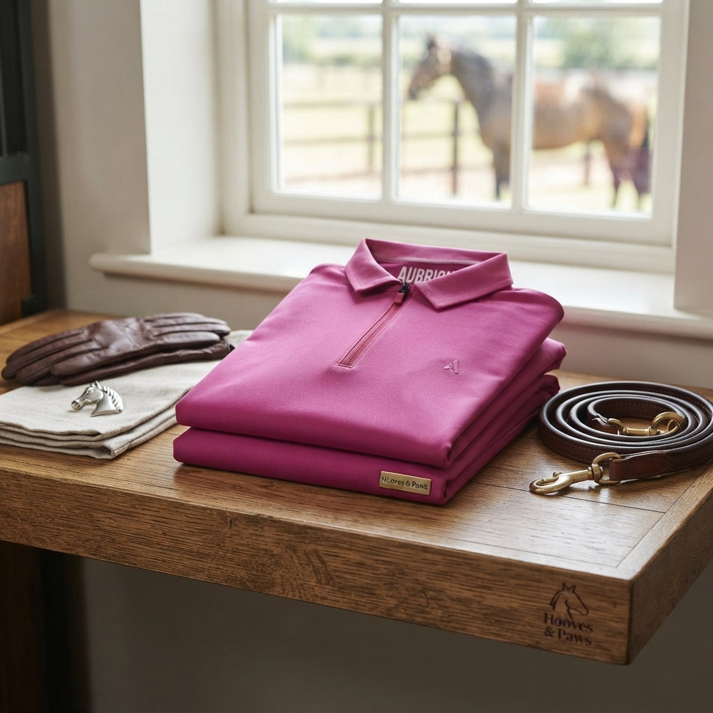 Lifestyle photo of Shires Aubrion React Tech Polo - Young Rider Performance Equestrian Riding Shirt