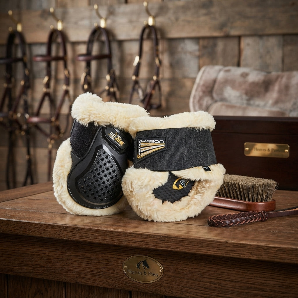 Lifestyle photo of Shires ARMA OXI-ZONE SupaFleece Fetlock Boots - Breathable Fleece-Lined Horse Boots