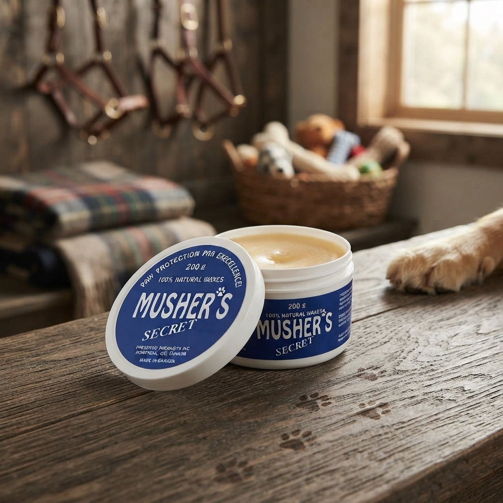 Lifestyle photo of Mushers Secret All-Season Paw Protection Wax & Moisturizer Invisible Boots for Dogs - 200g