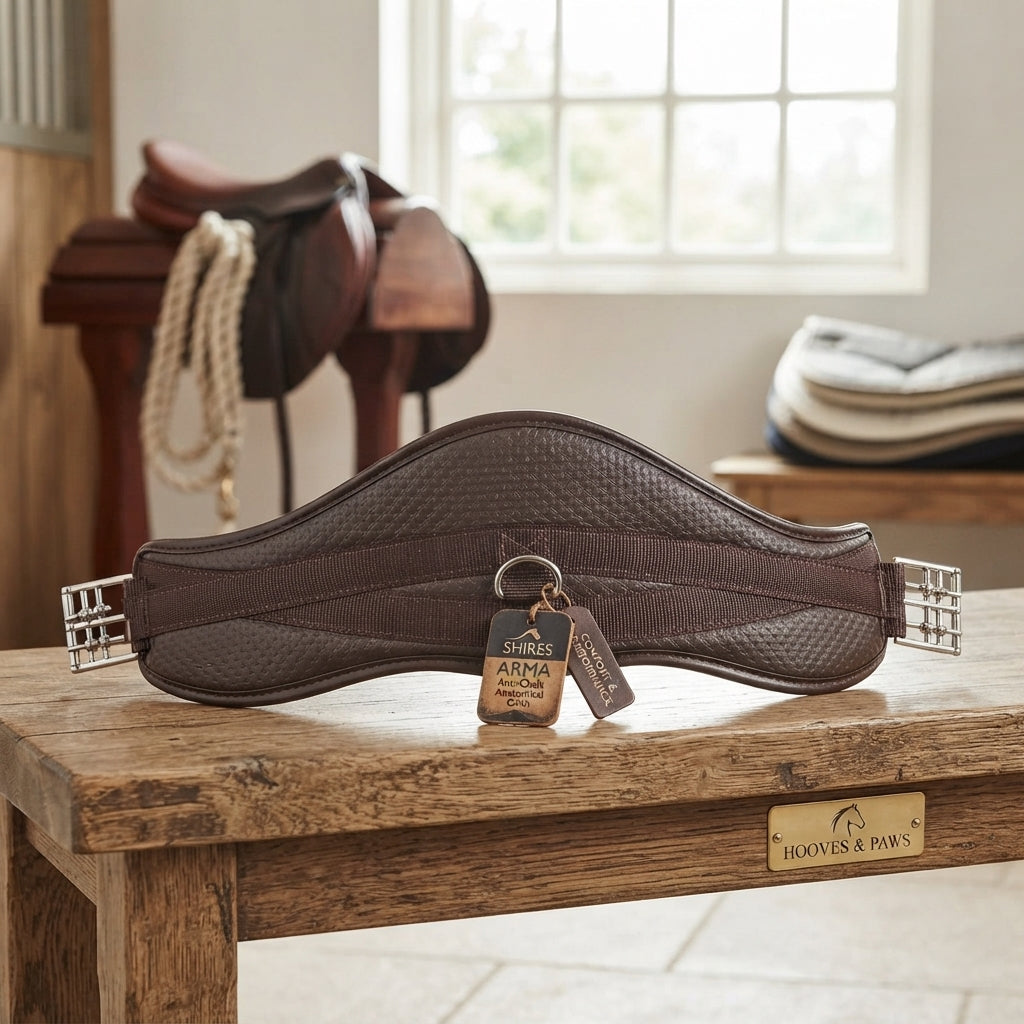 Lifestyle photo of Shires ARMA Anti-Chafe Anatomical Girth - Elasticated Contoured Horse Cinch for Comfort and Performance