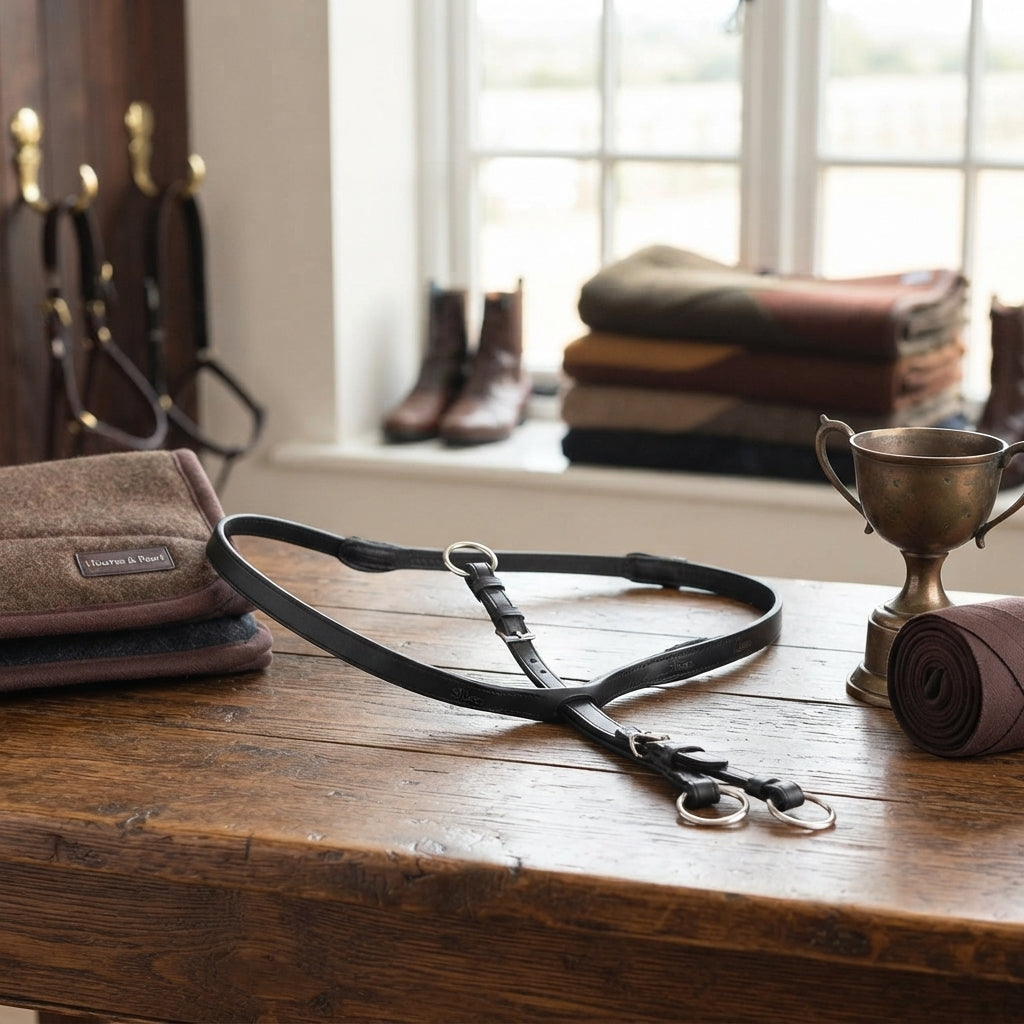 Lifestyle photo of Shires Lusso Running Martingale - Premium Leather Equestrian Training Equipment