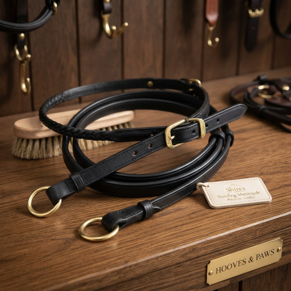 Lifestyle photo of Shires Lusso Standing Martingale - Premium Leather Equestrian Horse Training Equipment