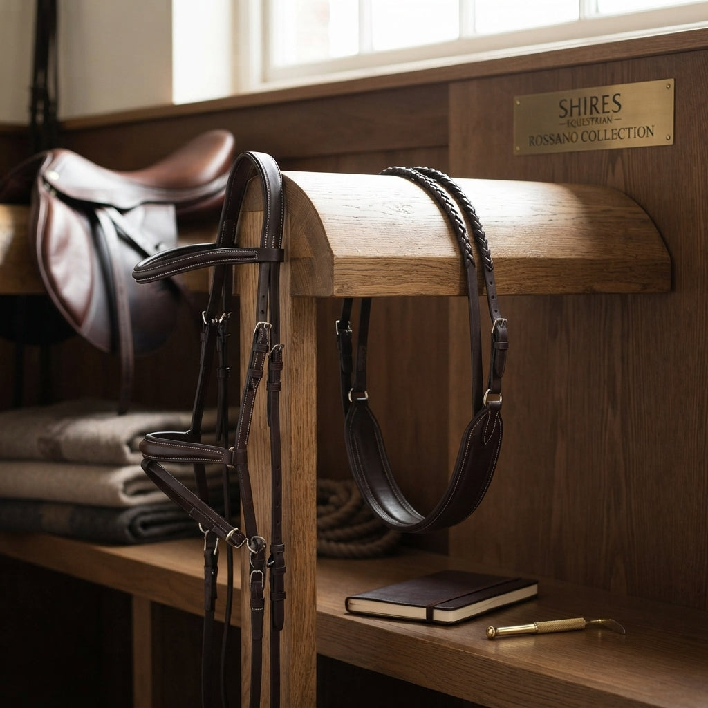 Lifestyle photo of Shires Rossano Standing Martingale - Premium Leather Equestrian Horse Training Tack