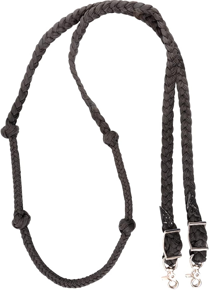 Martin Saddlery Braided Nylon Barrel Rein with Knots 1 - inch Thick Buckle Snap Ends, Black - Hooves and Paws