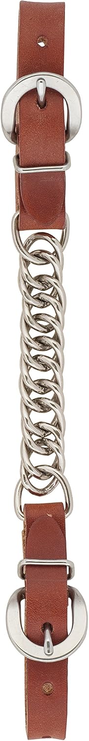 Weaver Equine Leather Curb Strap, 5/8” Buttered Harness Leather Strap with 4 1/2" Single Flat Link Chain, Smooth Nickel Plated Horse Training Equipment, Canyon Rose