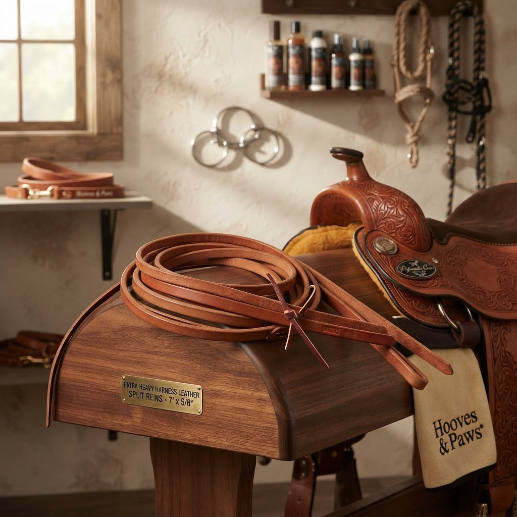 Lifestyle photo of Professional's Choice Extra Heavy Harness Leather Split Reins - 7' x 5/8"