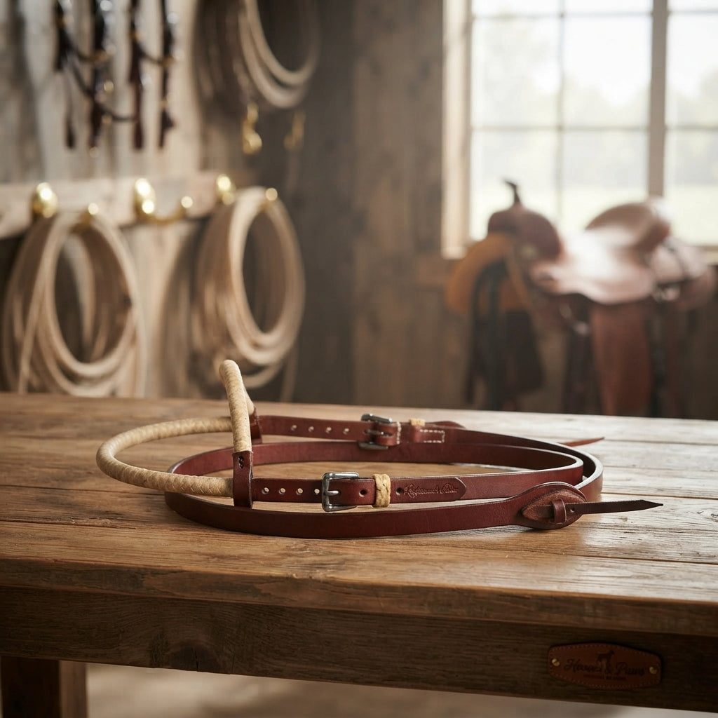 Lifestyle photo of Professional's Choice Heavy Oil One Ear Headstall with Rawhide Accents & 2-Buckle Adjustment - 5/8"