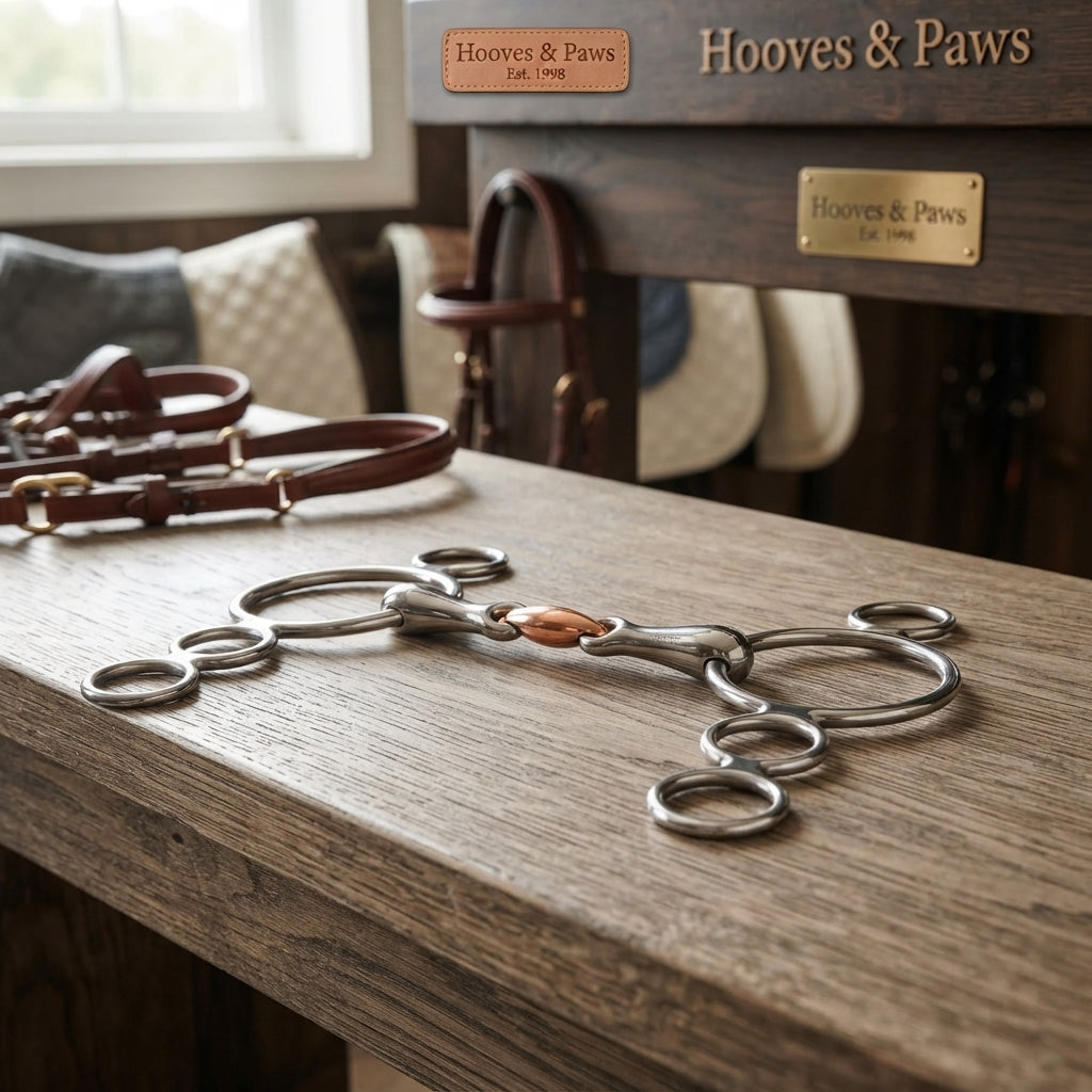 Lifestyle photo of Shires Three Ring Gag Horse Bit with Copper Lozenge - Stainless Steel - Multiple Sizes