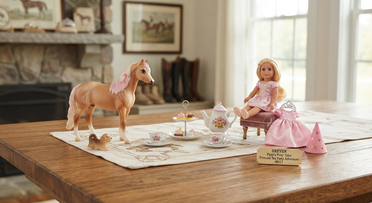 Lifestyle photo of Breyer Piper's Pony Tales Princess Tea Party Adventure #8511 - 8-Piece Doll & Pony Accessory Set