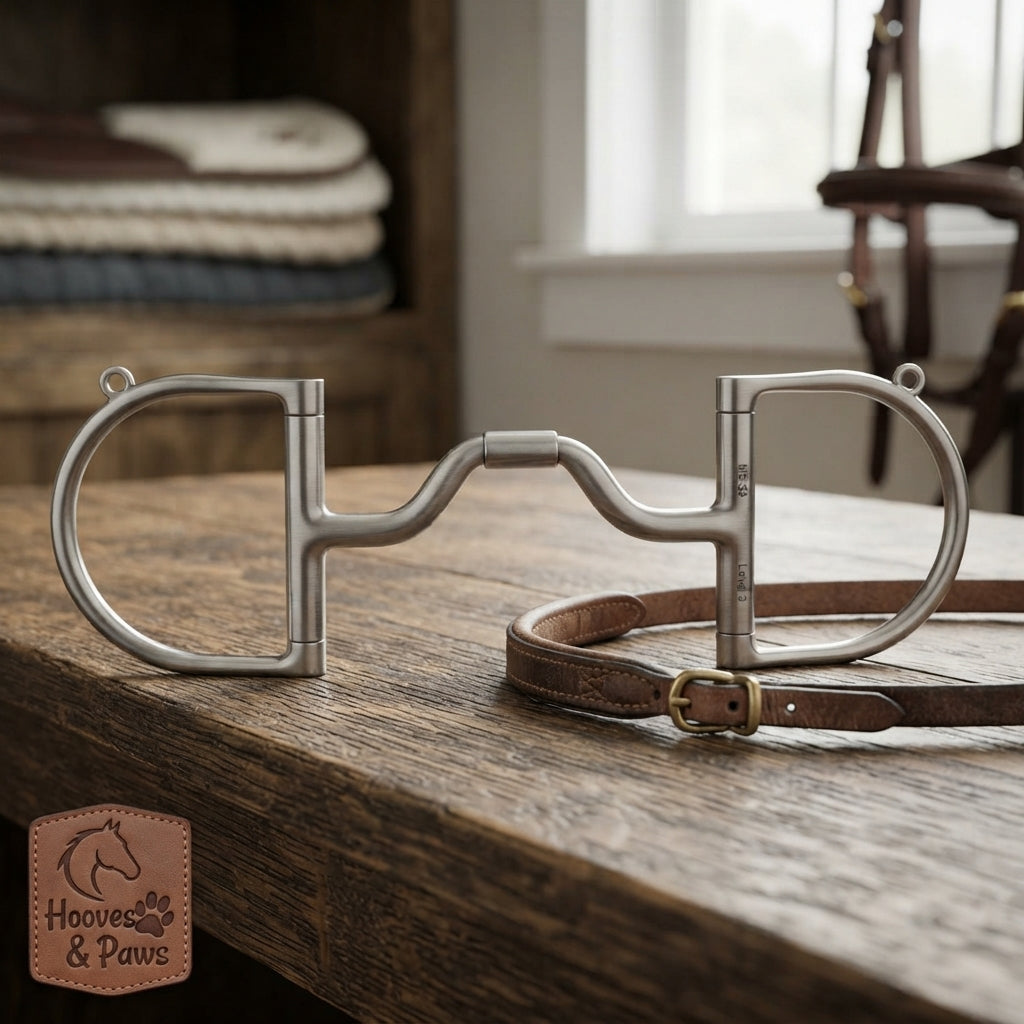 Lifestyle photo of Myler MB 33 English Dee Bit with Hooks - 5" Mouth - Stainless Steel Level 3 Horse Bit