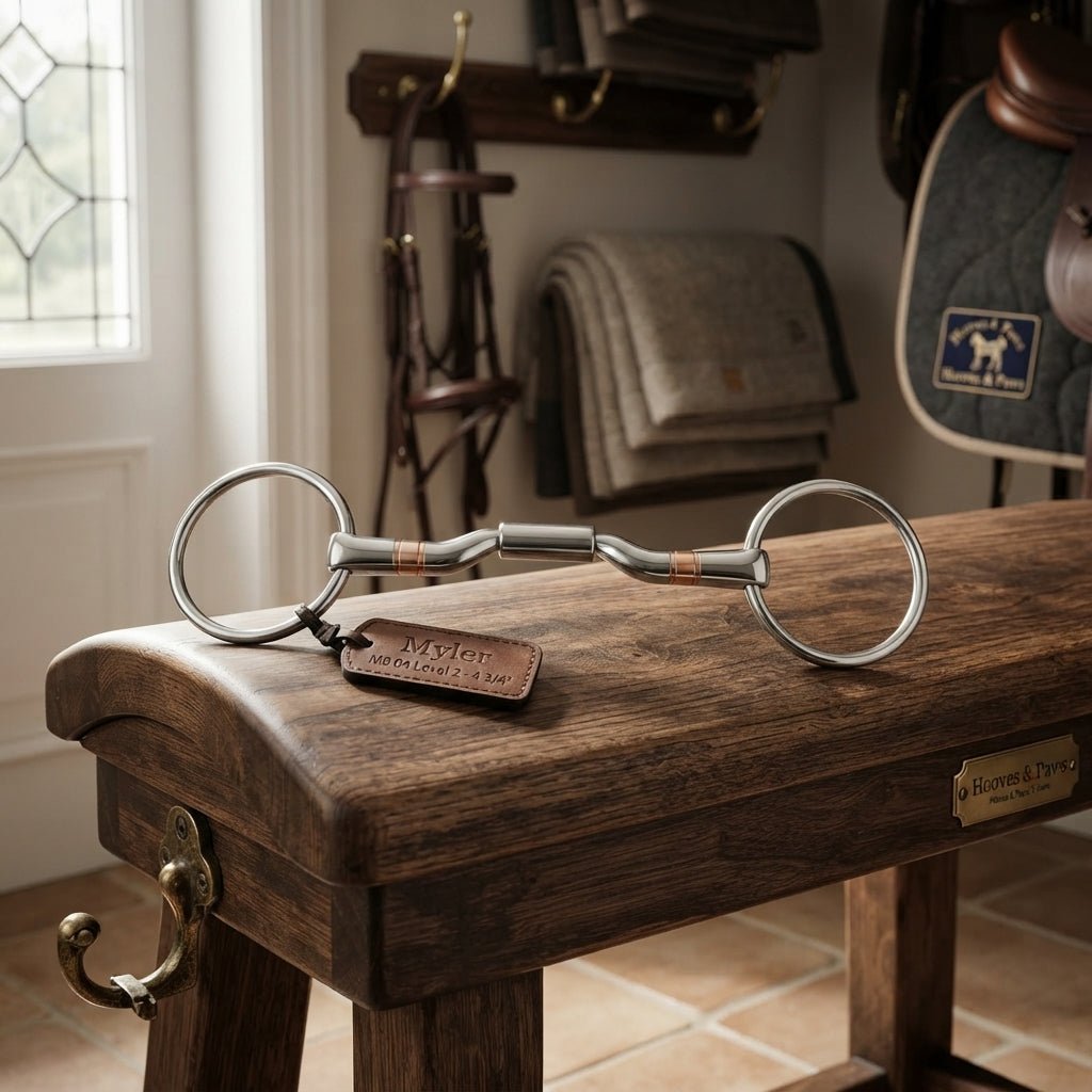 Lifestyle photo of Myler Bridoon Stainless Steel Low Port Comfort Snaffle Bit MB 04 Level 2 - 4 3/4" with Copper Inlay