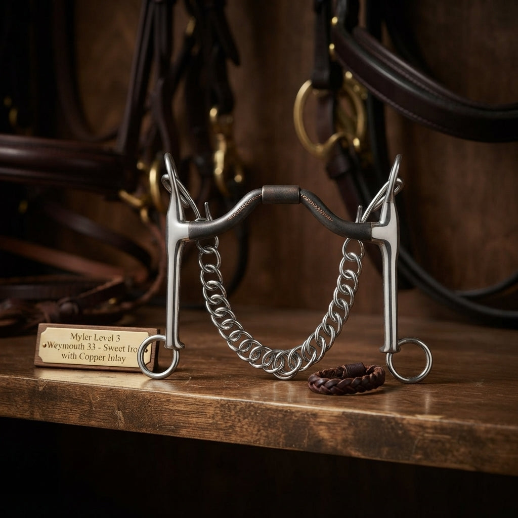 Lifestyle photo of Myler Level 3 Weymouth 33 Dressage Curb Bit - Sweet Iron with Copper Inlay - Multiple Sizes