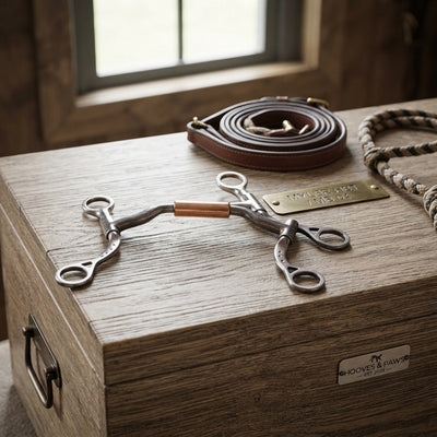 Lifestyle photo of Myler HBT Shank Bit with MB 04 Comfort Snaffle Mouthpiece - Sweet Iron & Copper - Multiple Sizes