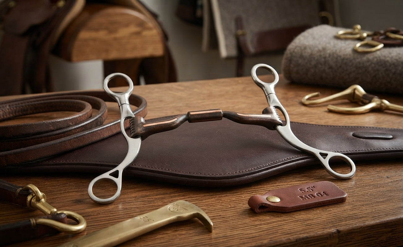 Lifestyle photo of Myler MBL Short Shank Low Port Comfort Snaffle Bit MB 04 - 5.5" Sweet Iron with Copper Inlay Level 2