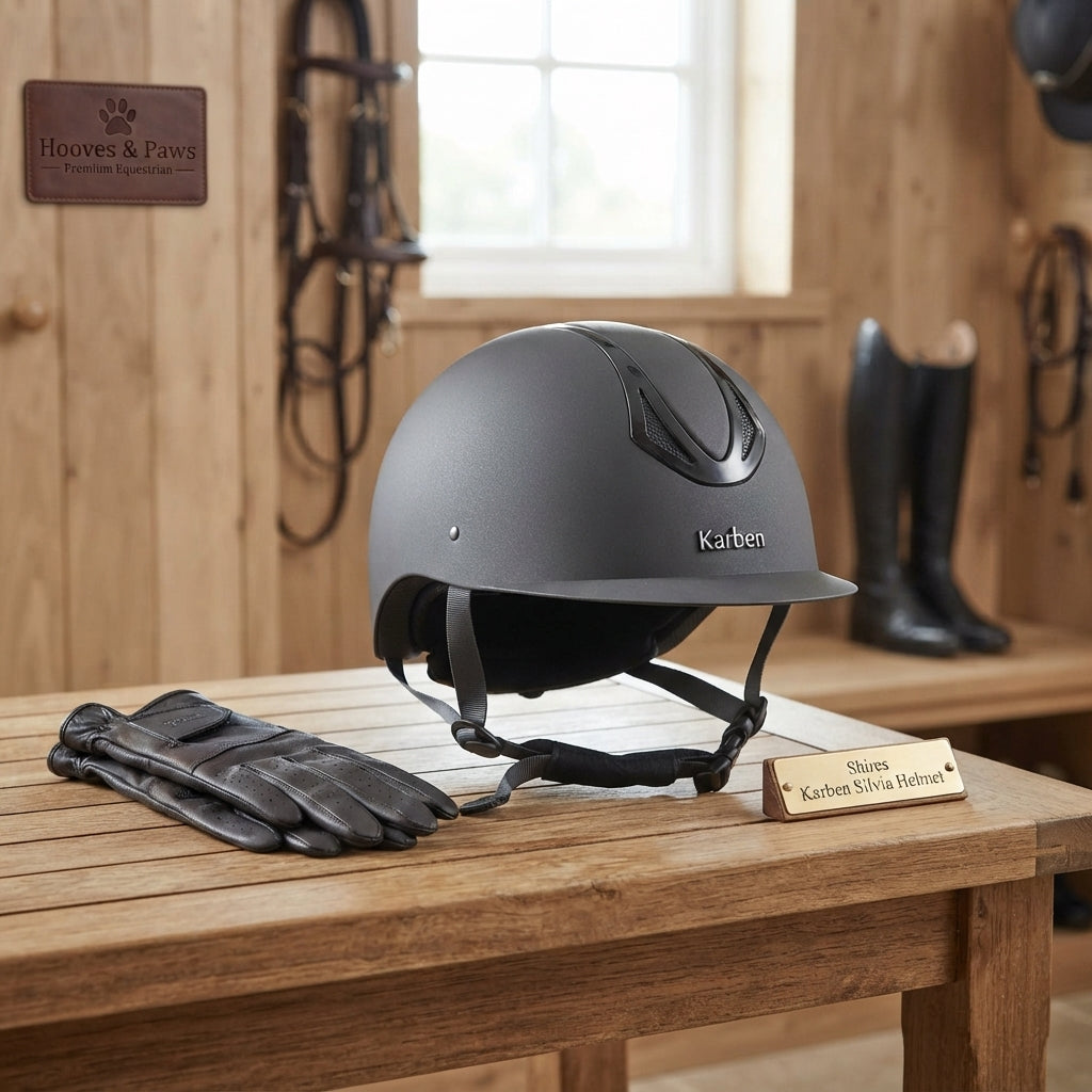 Lifestyle photo of Shires Karben Silvia Standard Peak Riding Helmet - Premium Equestrian Safety Headwear