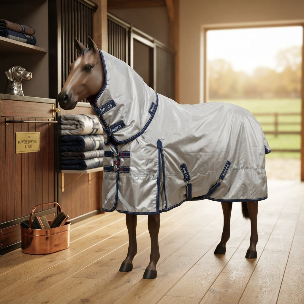 Lifestyle photo of Toklat Bucas Power Turnout Light Big Neck Horse Blanket - 1680D Ballistic Nylon - Multiple Sizes