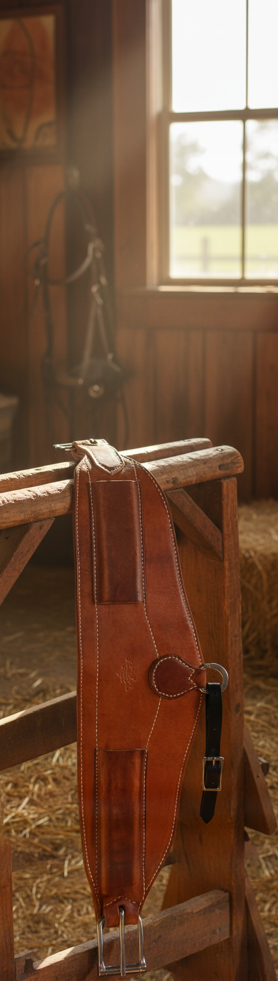 Professional's Choice Harness Leather Doubled and Stitched Rear Flank Cinch for Roping - 3-Inch Width