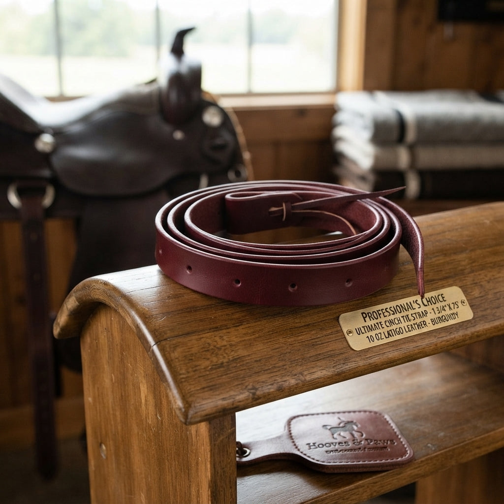 Lifestyle photo of Professional's Choice Ultimate Cinch Tie Strap - 1 3/4" x 75" 10 oz Latigo Leather - Burgundy