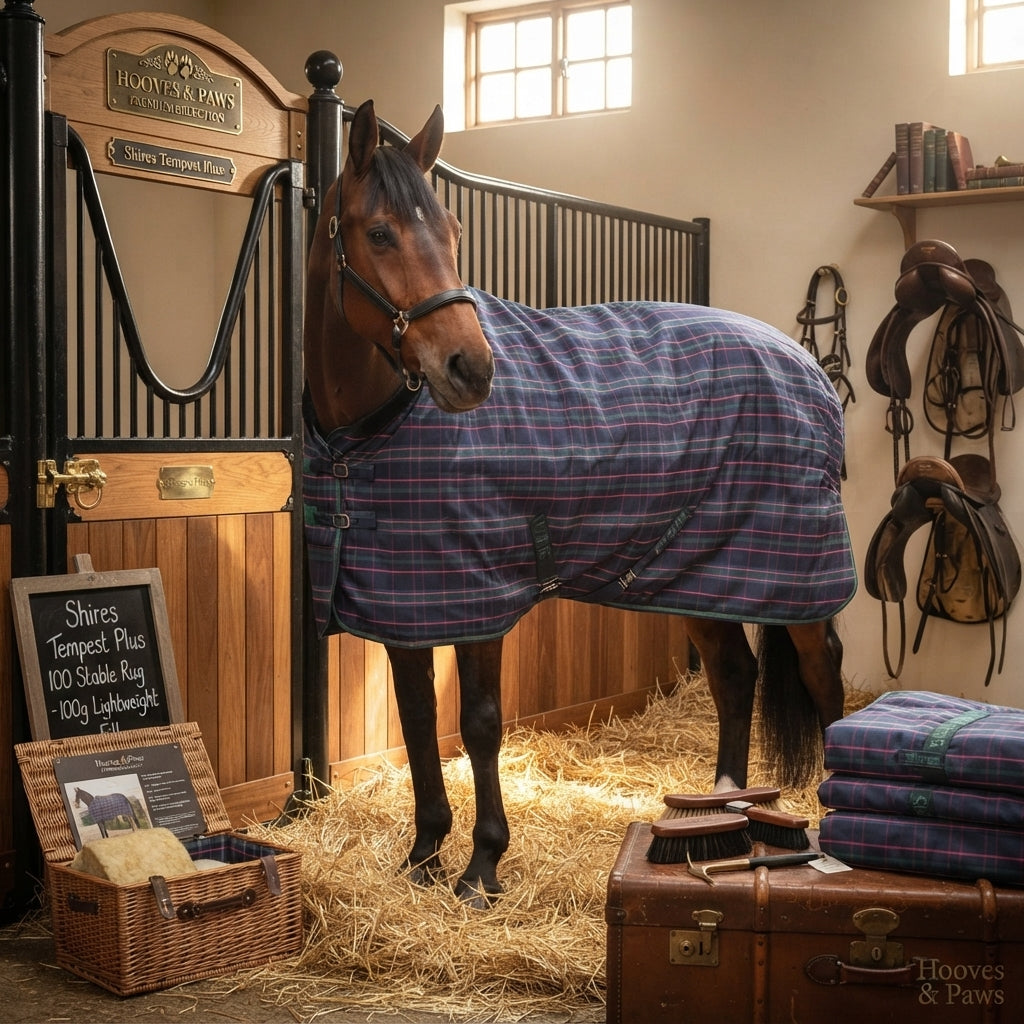 Lifestyle photo of Shires Tempest Plus 100 Stable Rug - 100g Lightweight Fill Breathable Equestrian Horse Blanket