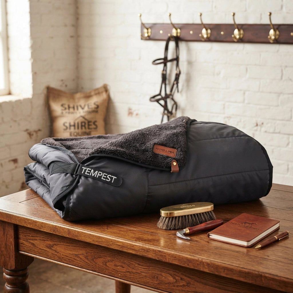 Lifestyle photo of Shires Tempest WarmaRug 200g Turnout Rug Liner - Black Insulated Horse Blanket Liner