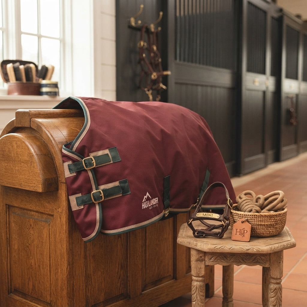 Lifestyle photo of Shires Mini Highlander 200 Turnout Blanket for Miniature Horses - 200g Weight