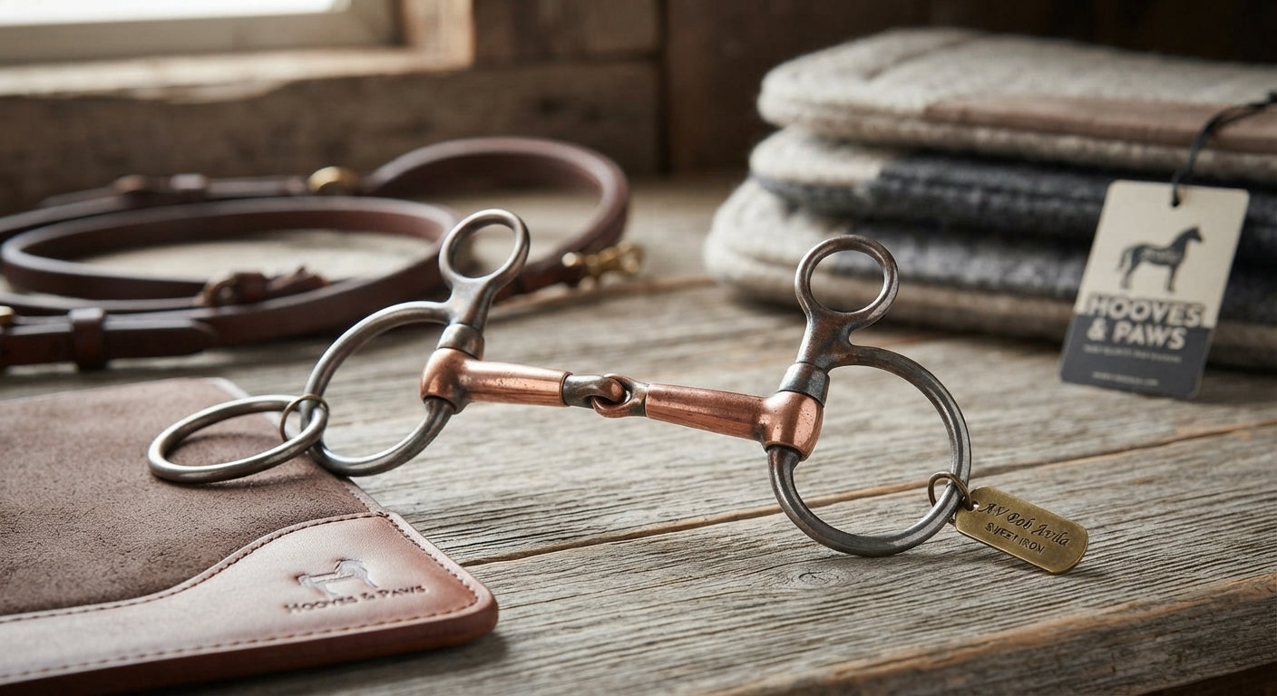 Lifestyle photo of AV Bob Avila Double Ring Snaffle Horse Bit - Sweet Iron Mouthpiece, 3" Rings - Multiple Sizes