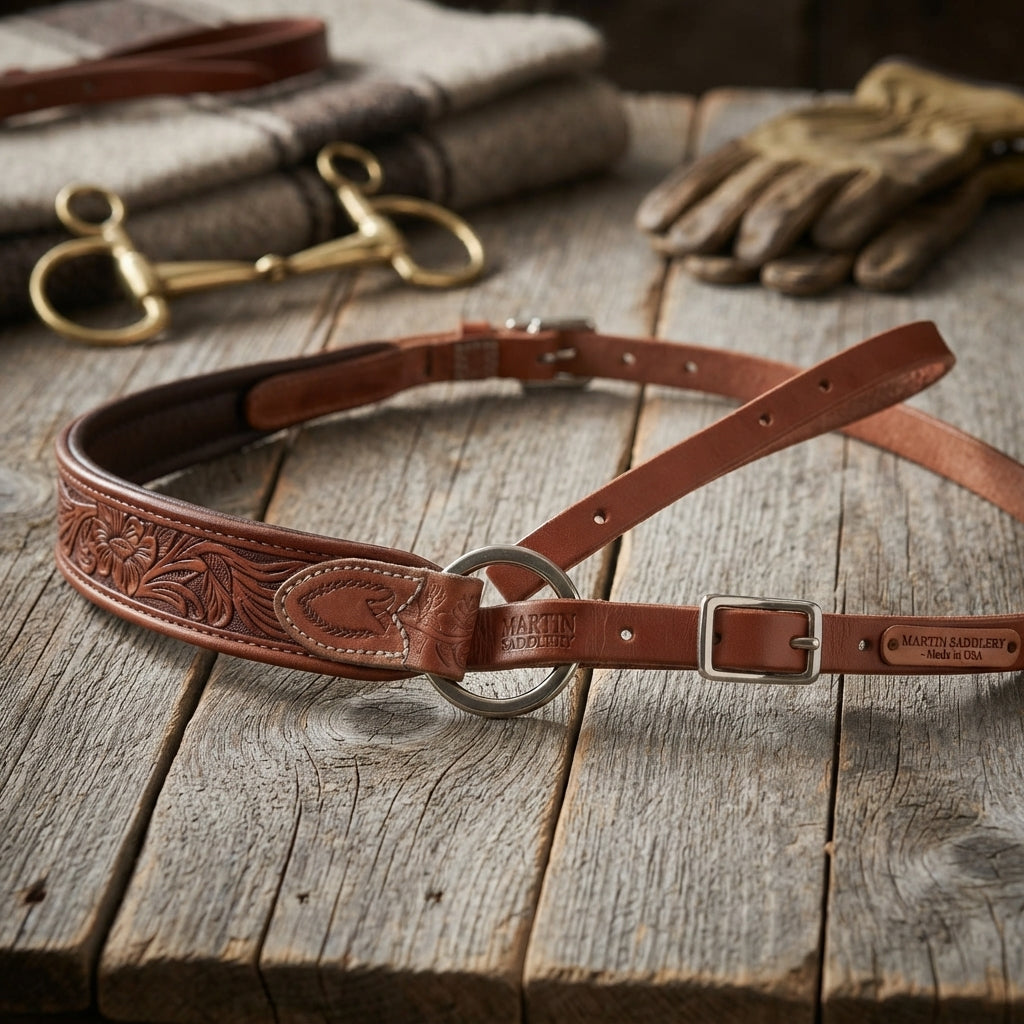 Lifestyle photo of Martin Saddlery Wither Strap - 1/2" Harness Leather, Adjustable up to 28" - Made in USA