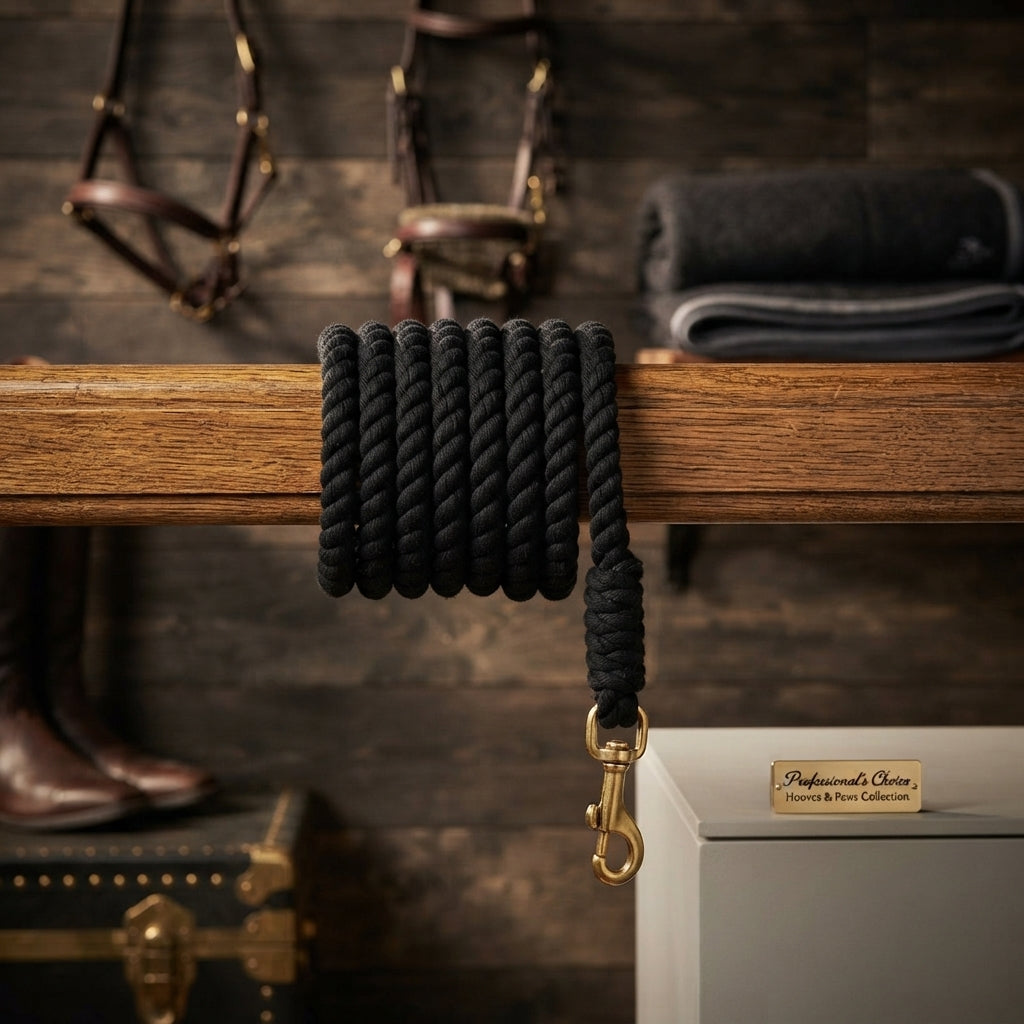 Lifestyle photo of Professional's Choice Cotton Lead Rope - 10ft Black - 100% Natural Cotton with Solid Brass Hardware