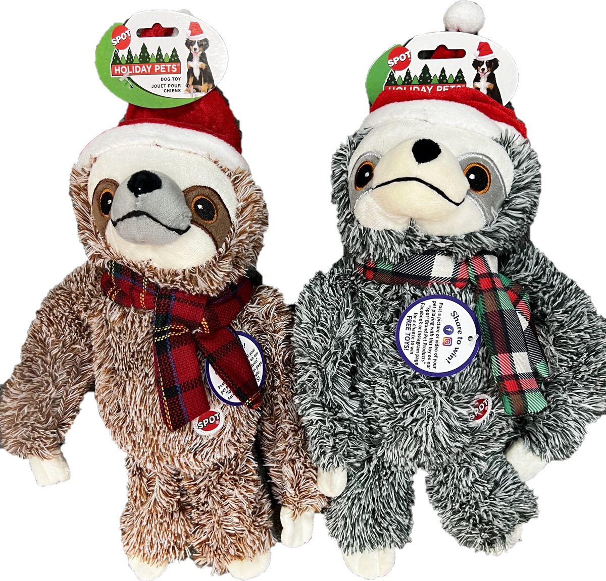 Ethical Products Holiday Christmas Sloth Squeaker Plush Dog Toys 12" Assorted