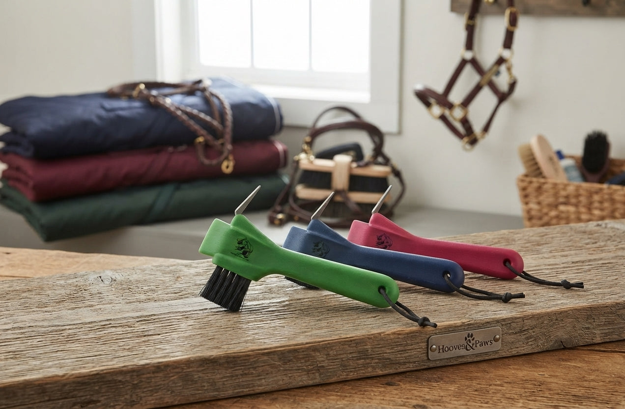 Lifestyle photo of Professionals Choice Economy Hoof Pick - Assorted Colors - Durable Horse Grooming Tool