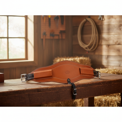 Martin Saddlery 8.5" Contoured Western Leather Flank Cinch with Latigo Liner and Roller Buckles - 35" Length