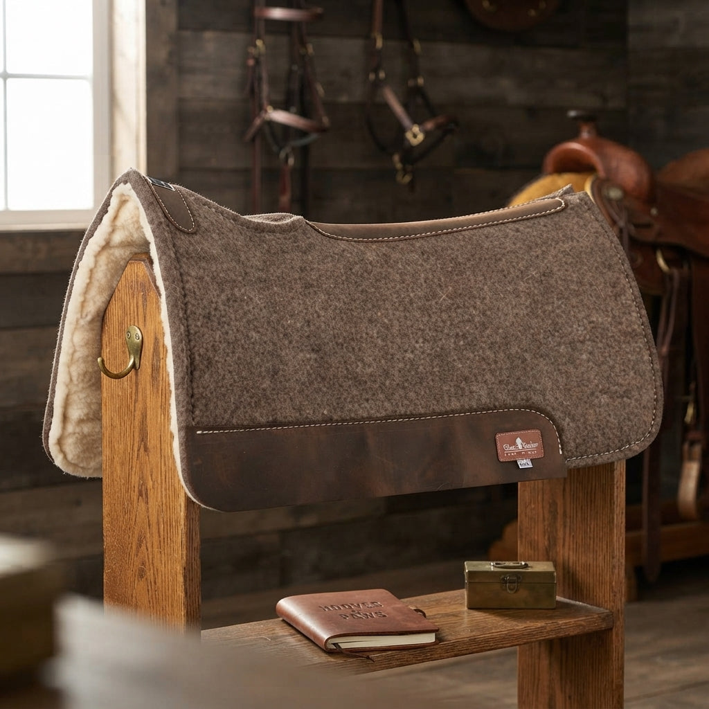 Lifestyle photo of Classic Equine 100% Wool Felt Saddle Pad - 1" Contoured