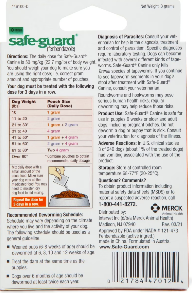 Safe-Guard Canine Dewormer 3-Pack: Protect Your Dog from Parasites