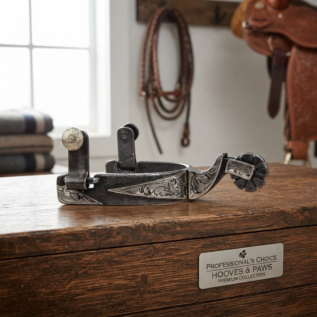 Lifestyle photo of Professional's Choice 3/4 Inch Spurs - 8 Point Rowel, Silver Accents, 3/4" Band