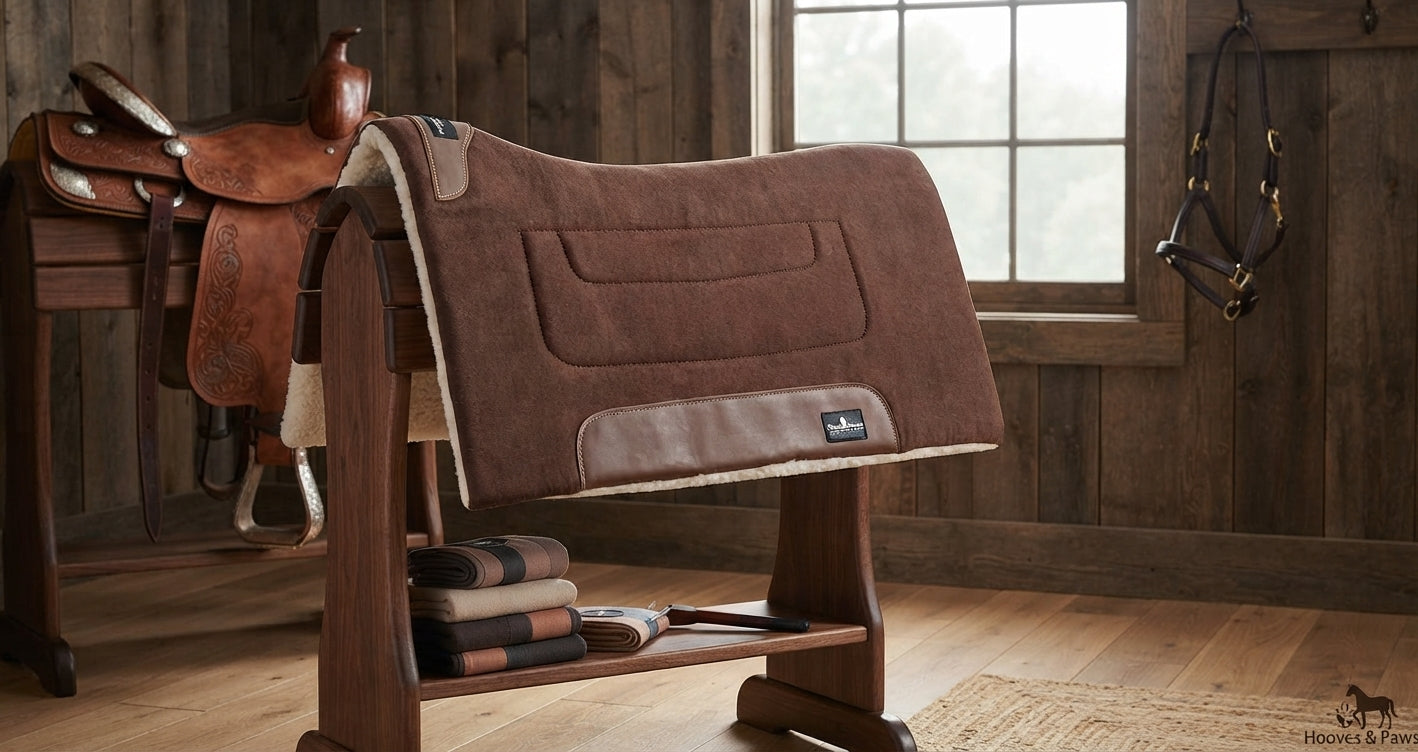 Lifestyle photo of Classic Equine Performance Trainer Saddle Pad - 3/4" Wool Felt Center & Merino Fleece Bottom