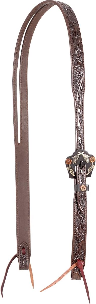 Cashel Company Chocolate Slip Ear Headstall with Guns and Roses Buckles SA - HI19GR - CH - Hooves and Paws