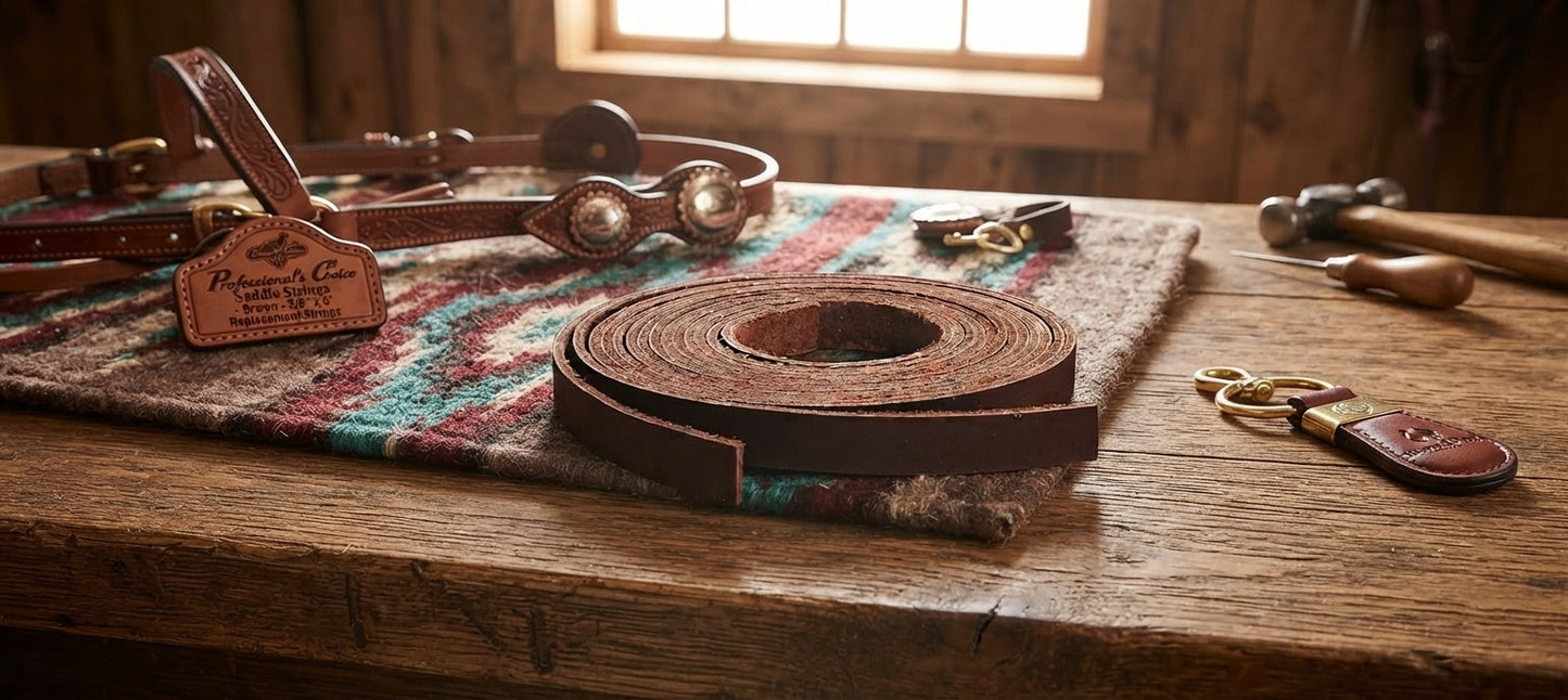 Lifestyle photo of Professional's Choice Saddle Strings - Brown - 3/8" x 6' Replacement Strings