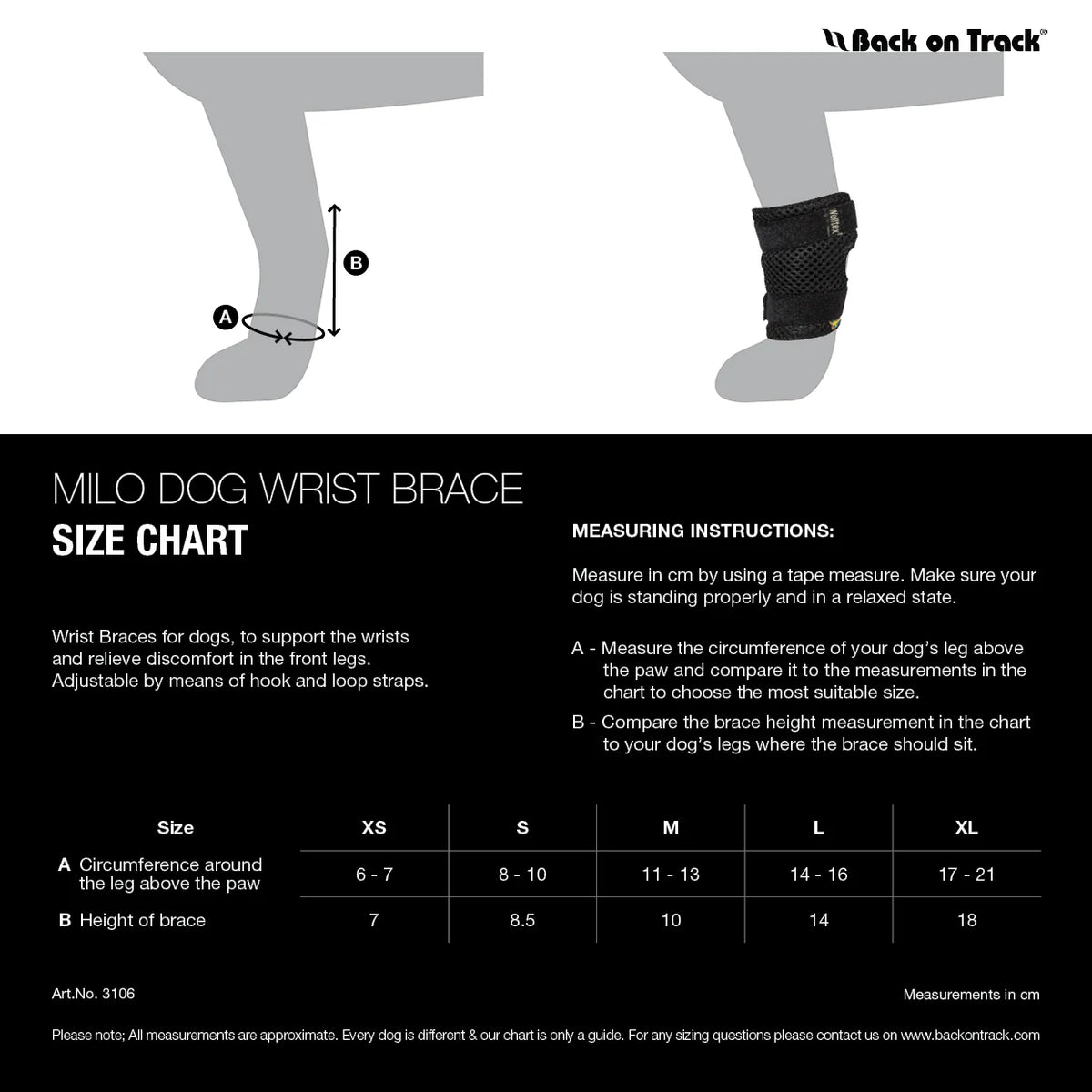 Back On Track Milo Dog Wrist Brace