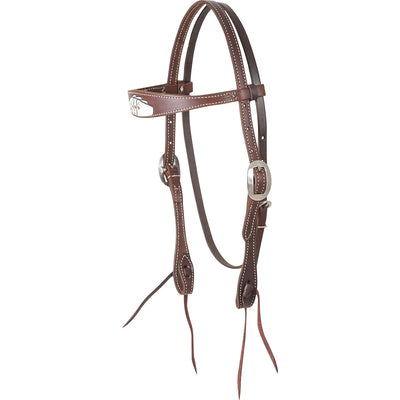 Martin Saddlery chocolate leather browband headstall for horses. Features a unique card suit design on a white leather browband with a hand of Aces and Hearts. Detailed with crisp white stitching and adjustable silver-tone buckles. Premium western horse tack perfect for rodeo, barrel racing, or everyday riding. Durable high-quality leather construction ensures a secure fit and classic look.