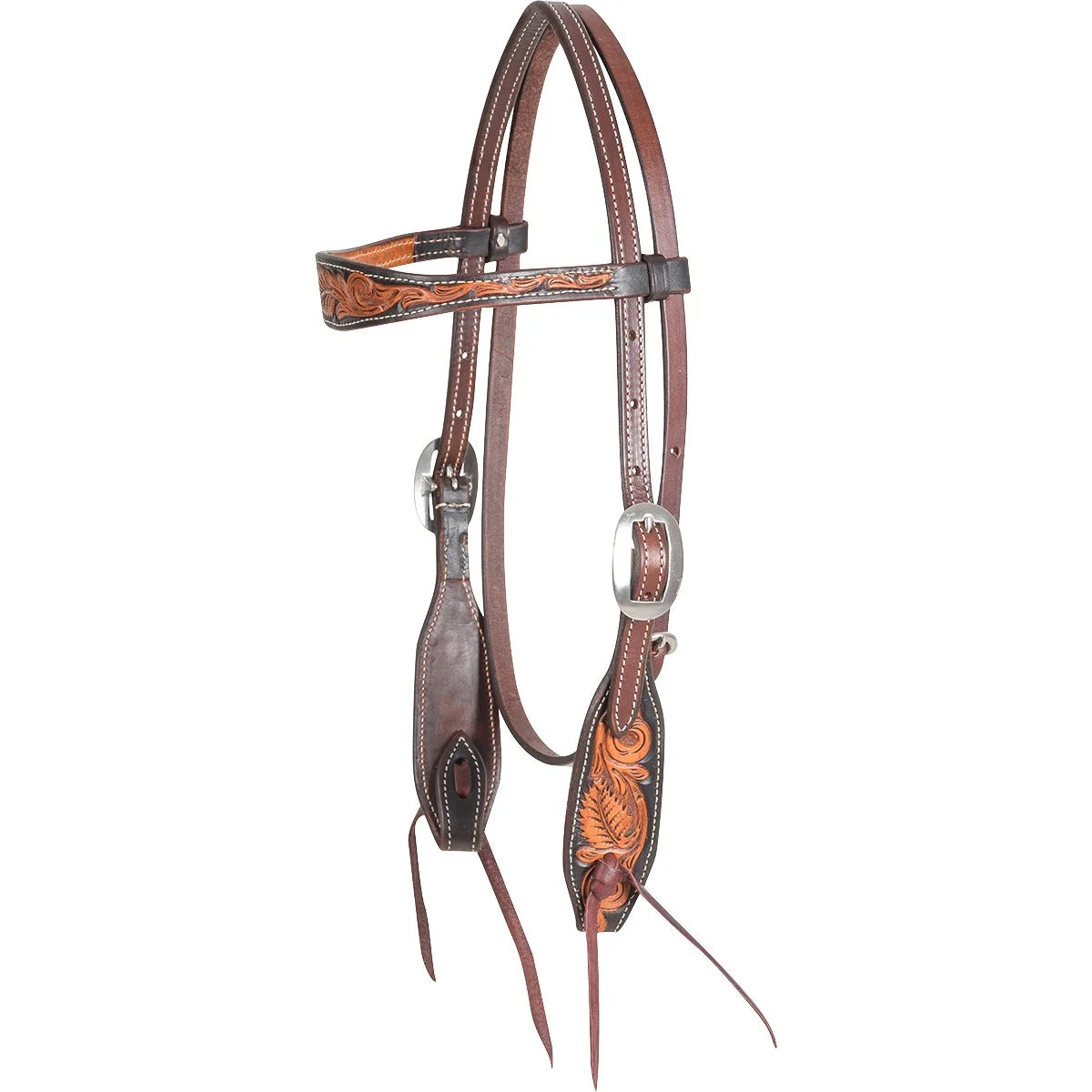 Martin Saddlery Dyed Edge Browband Headstall with Floral Tooling - Premium Hand-Tooled Leather