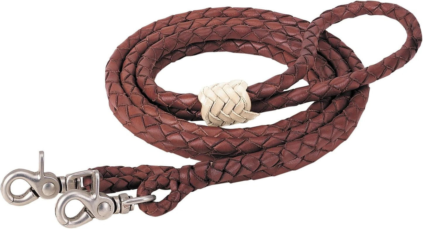 Weaver Leather Round Braided Latigo Leather Roper Rein - Brown, 3/8" x 8' - Stainless Steel Snaps - Made in USA