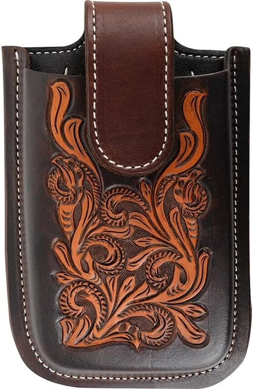 Martin Saddlery Floral Tooled Dyed Edged Smart Phone Holder - Hooves and Paws