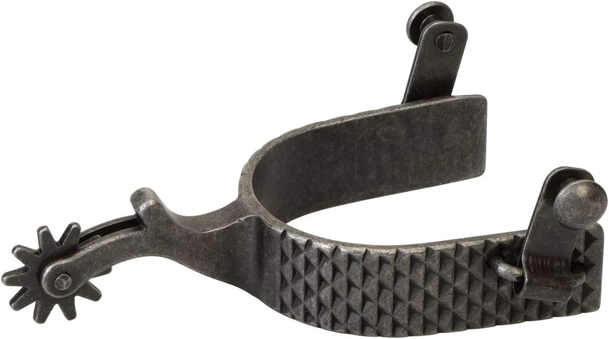 Weaver Leather Black Rasp Western Spurs for Men - 2" Shank, 10-Point Rowel, 1" Band, Stainless Steel