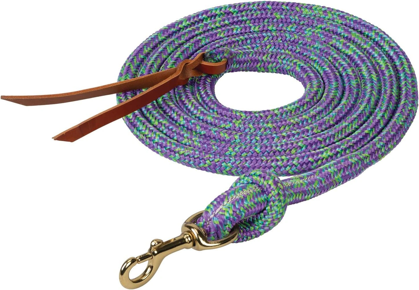 Weaver Leather Poly Cowboy Lead with Swivel Snap & Leather Popper - 5/8" x 10' - Dark Purple/Sky Blue/Lime Green