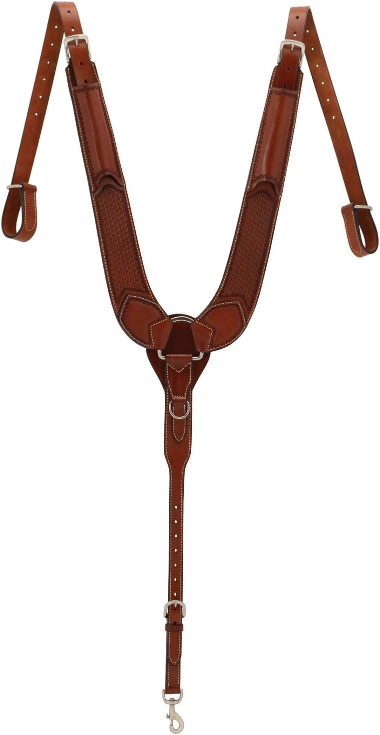 Weaver Leather Basketweave Tooled Pulling Breast Collar - Chestnut Leather - Average Horse - 2-3/4" Width
