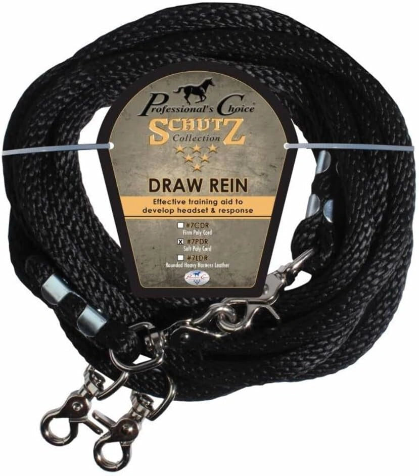 Professional's Choice Poly Rope Draw Reins - 16 Feet, Black Polyester Training Reins