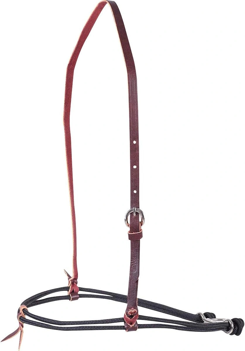 Martin Saddlery Double Nylon Rope Horse Noseband - Black with Latigo Leather Hanger